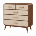Cassettiera 120 x 45 x 105 cm in legno marrone e beige con 5 cassetti stile retrò