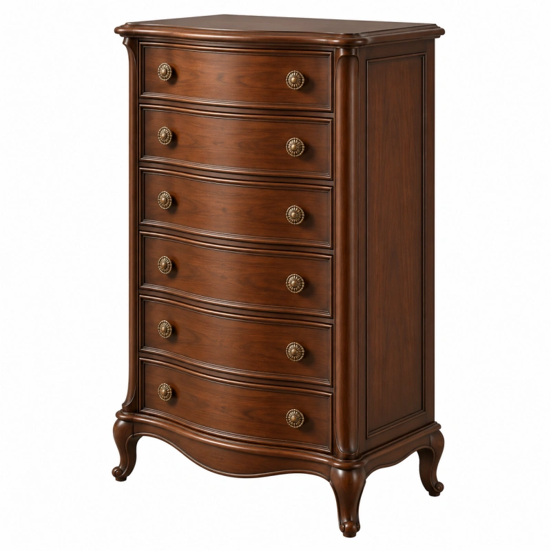 Cassettiera 90 x 45 x 130 cm in legno marrone noce - stile classico con 6 cassetti