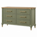 Cassettiera 140 x 45 x 85 cm in legno verde salvia con 6 cassetti stile classico