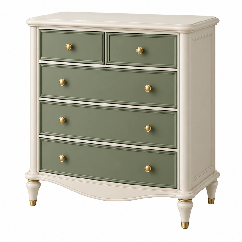 Cassettiera 100 x 45 x 100 cm in legno verde salvia e crema per camera da letto stile classico