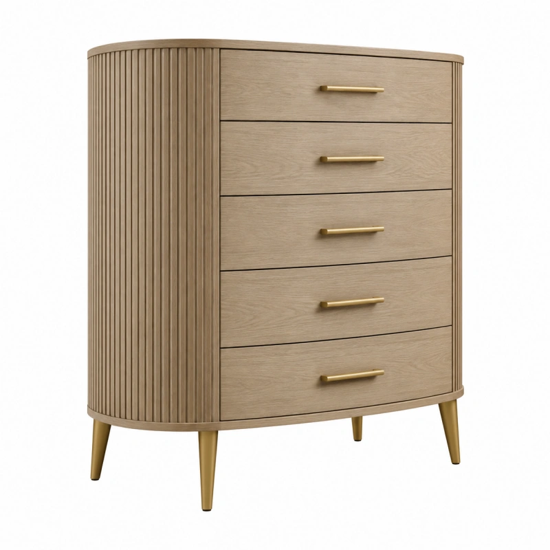 Cassettiera 90 x 45 x 120 cm in legno beige con 5 cassetti stile moderno