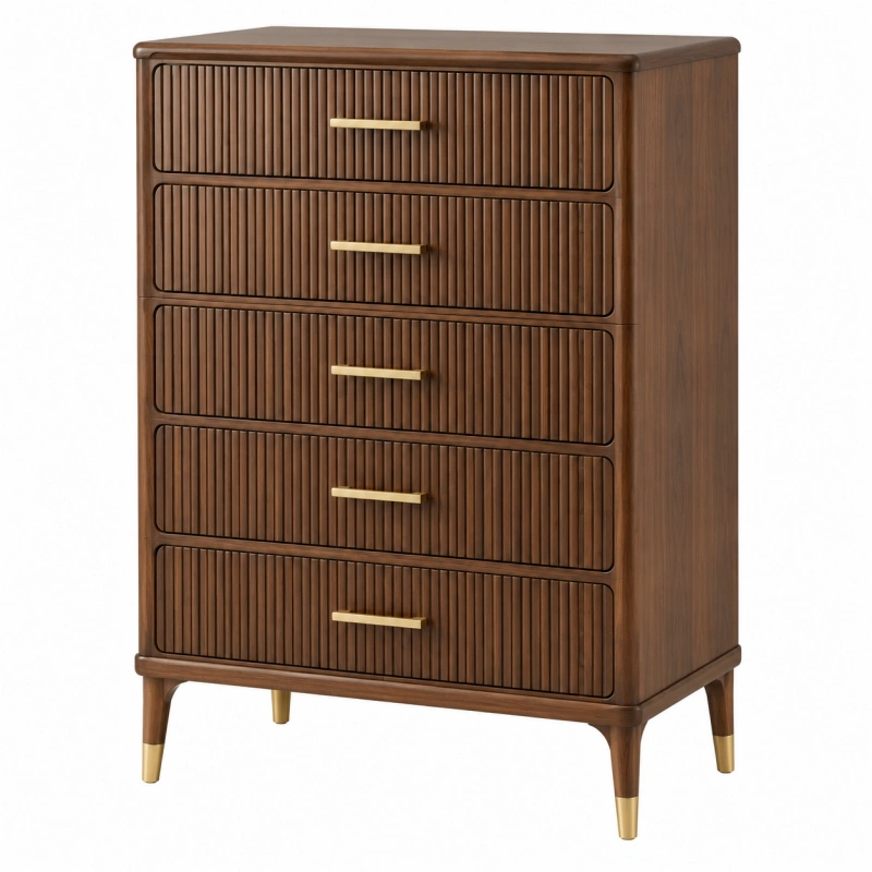 Cassettiera 90 x 45 x 120 cm in legno marrone con 5 cassetti stile moderno