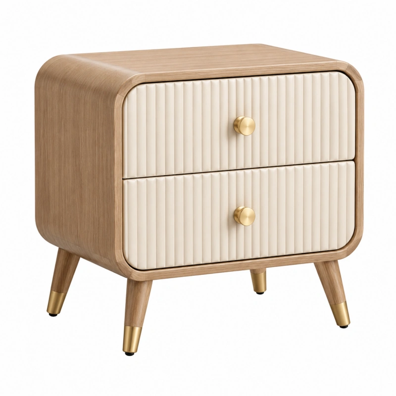 Comodino 60 x 40 x 65 cm in legno beige e crema con due cassetti stile moderno