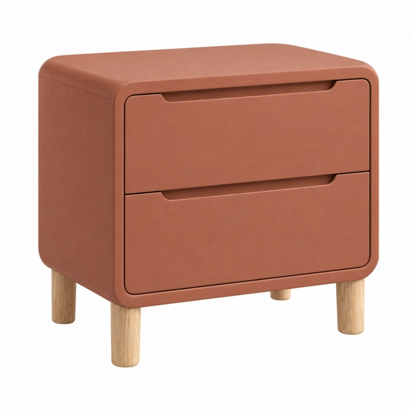 Comodino 50 x 40 x 55 cm in rivestimento effetto pelle terracotta con 2 cassetti - stile moderno