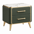 Comodino 55 x 45 x 60 cm verde in similpelle con piano effetto marmo stile moderno a 2 cassetti