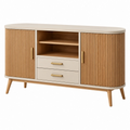 Credenza 160 x 40 x 85 cm in legno beige e rovere con ante scanalate e cassetti