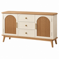 Credenza 140 x 40 x 80 cm in legno beige e naturale con 3 cassetti e 2 ante stile retrò