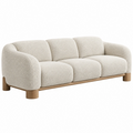 Divano 3 posti 220 x 92 x 78 cm in tessuto bouclé crema con base in legno stile moderno