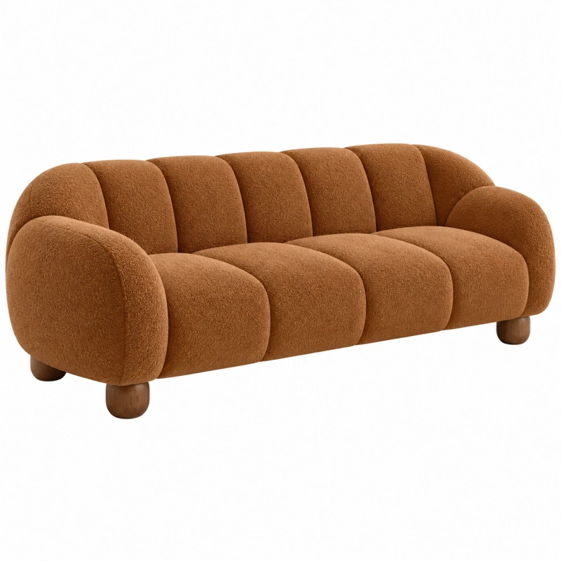 Divano 3 posti 220 cm in tessuto bouclé marrone - stile moderno