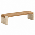 Panca 160 x 40 x 45 cm in legno e pietra beige naturale - stile contemporaneo