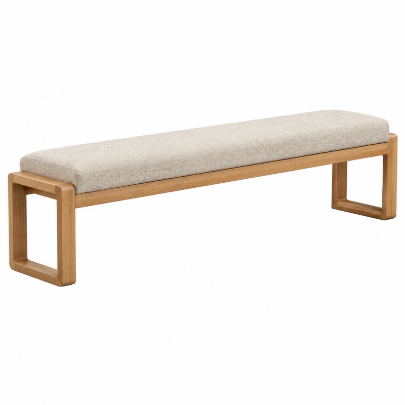 Panca imbottita 160 x 40 x 45 cm in legno e tessuto beige per ingresso