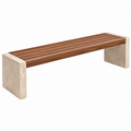Panca 180 x 40 x 45 cm in legno massello e pietra beige marrone - seduta a listelli