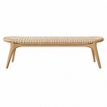 Panca 120 x 40 x 45 cm in legno naturale e fibra intrecciata stile nordico