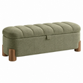 Panca contenitore 120 cm in tessuto verde salvia con gambe in legno - stile contemporaneo