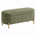 Panca contenitore 100 x 40 x 45 cm in tessuto verde con gambe in metallo dorato - imbottita per ingresso e camera