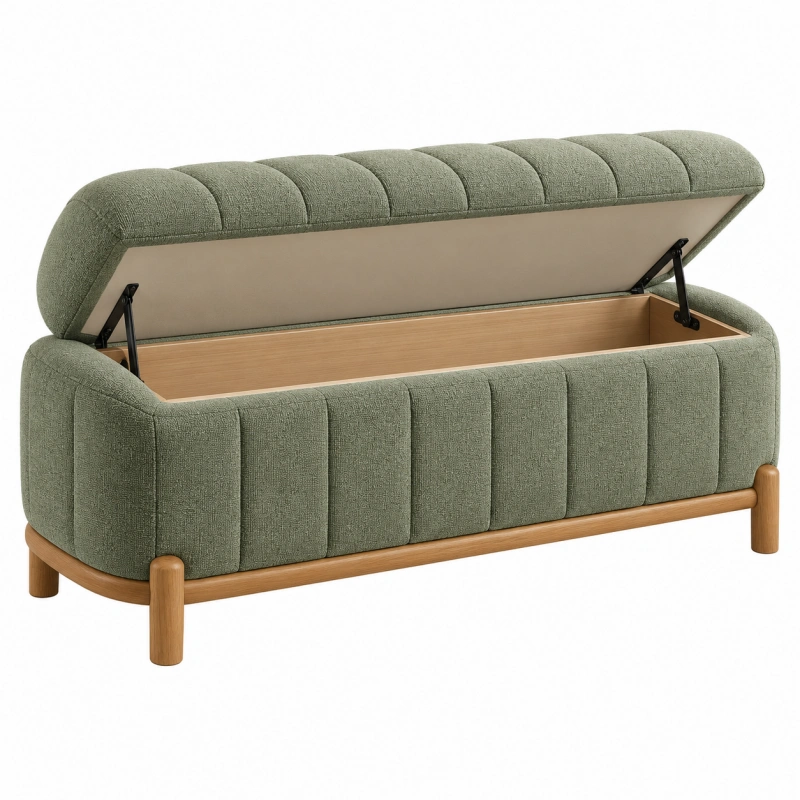 Panca contenitore 140 x 45 x 62 cm in tessuto verde con struttura in legno - stile moderno