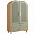 Armadio guardaroba 90 x 45 x 180 cm in legno verde salvia con 2 ante e 2 cassetti