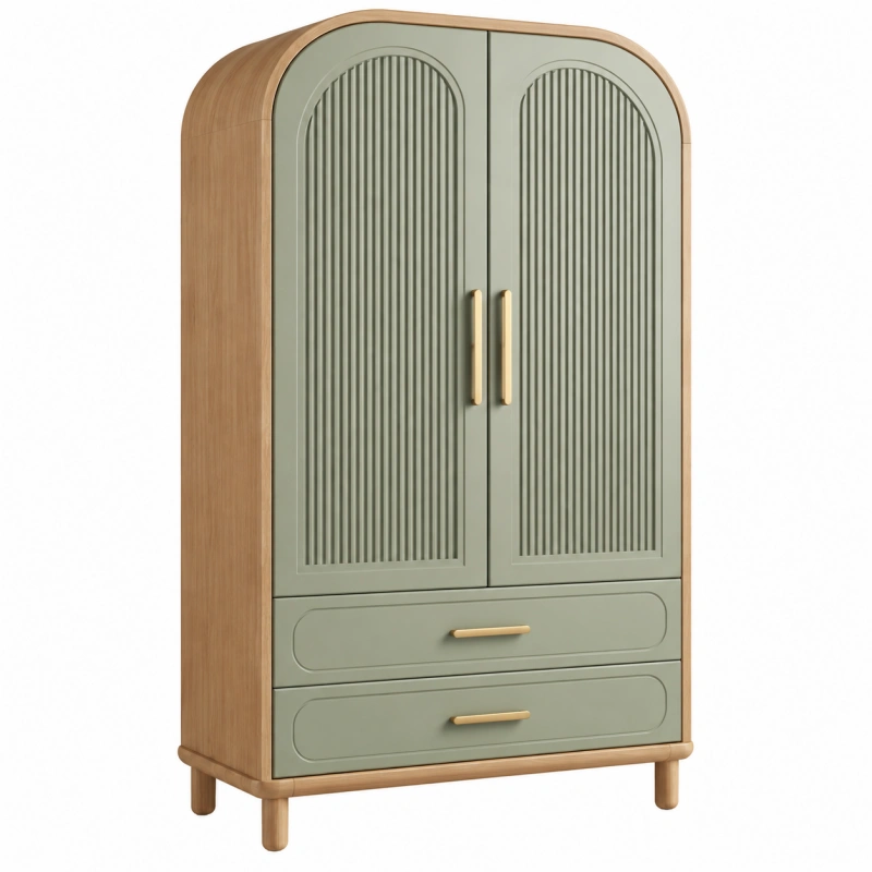 Armadio guardaroba 90 x 45 x 180 cm in legno verde salvia con 2 ante e 2 cassetti