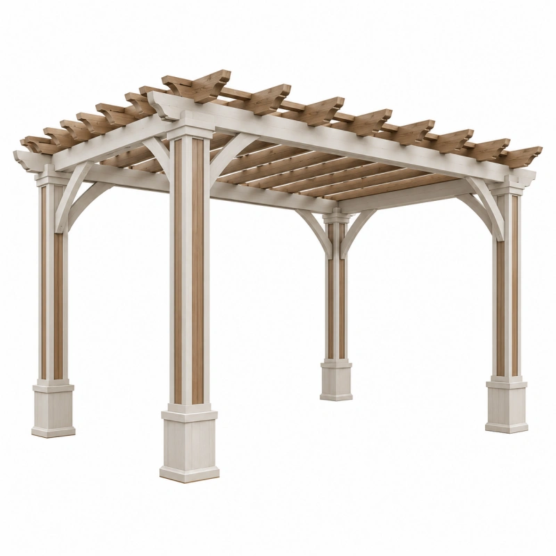 Pergola da giardino 300 x 300 x 240 cm in legno bianco e naturale - struttura a listelli per esterno