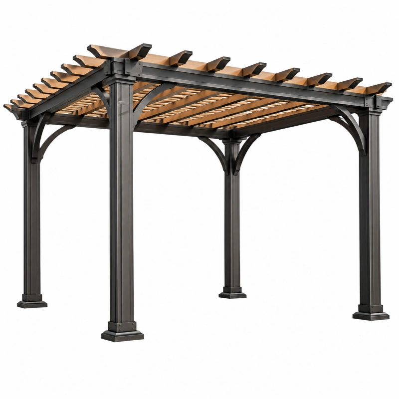 Pergola da giardino 300 x 300 x 250 cm in metallo e legno nero/marrone con tetto a listelli