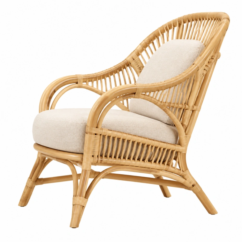 Poltrona 75 x 85 x 105 cm in rattan naturale con seduta imbottita stile boho