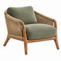 Poltrona 76 x 80 x 78 cm in legno corda e tessuto verde - stile naturale