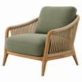 Poltrona 75 x 80 x 82 cm in legno e corda beige con seduta imbottita verde stile naturale