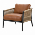 Poltrona 75 x 78 x 80 cm effetto pelle marrone con corda intrecciata stile contemporaneo