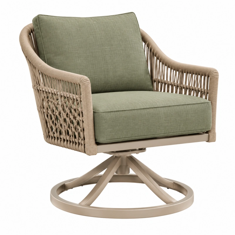 Poltrona da esterno 82 x 84 x 90 cm in corda e metallo verde salvia girevole