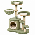 Albero tiragraffi per gatti 60 x 50 x 100 cm in legno sisal e peluche verde con cuccia e piattaforme