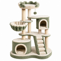 Albero tiragraffi per gatti 70 x 50 x 120 cm verde e beige in peluche con colonne in sisal e cucce