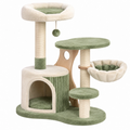 Albero tiragraffi per gatti 60 x 50 x 110 cm in sisal e peluche beige verde con cuccia e piattaforme